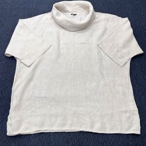 Vivid Women Beige 100% Linen Cowl Neck Short Sleeve Oversized Top Large